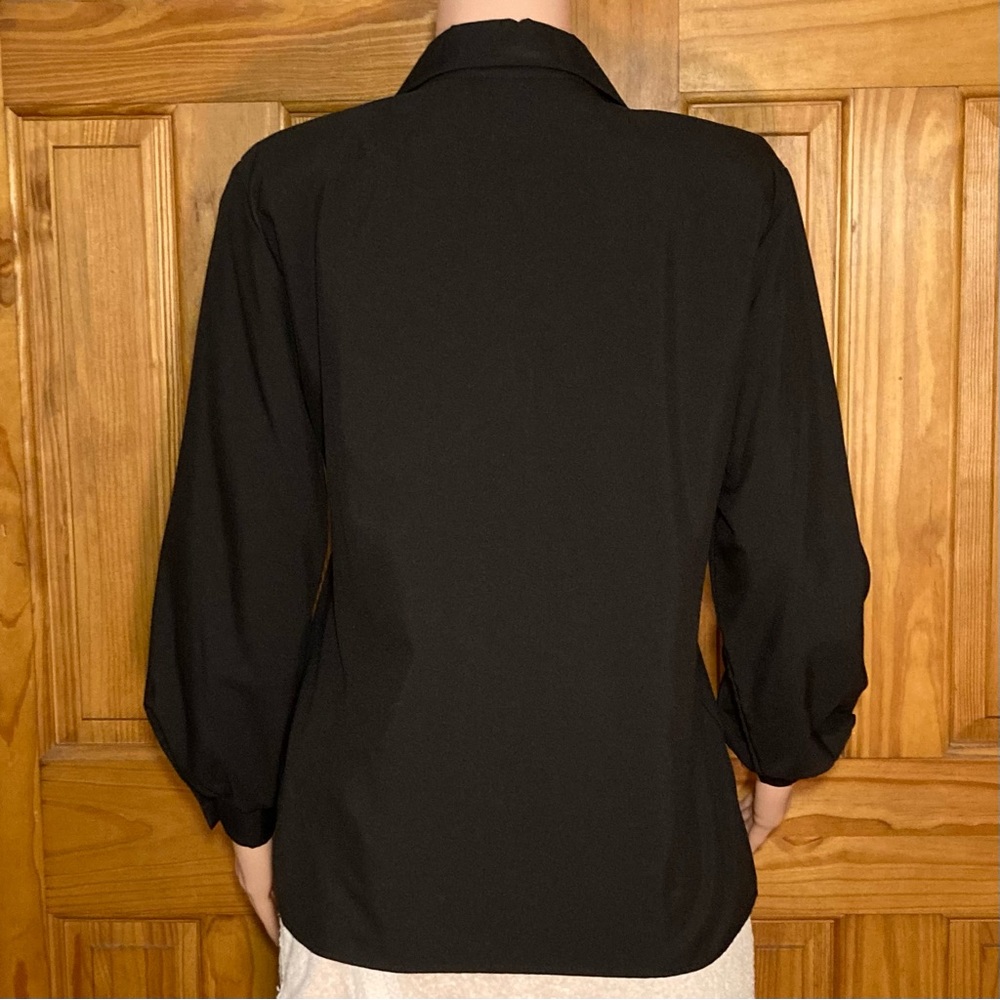 NWOT Jessica Scott Vintage 80s 90s Career Top Long Sleeve Blouse Black Size M - Picture 4 of 12